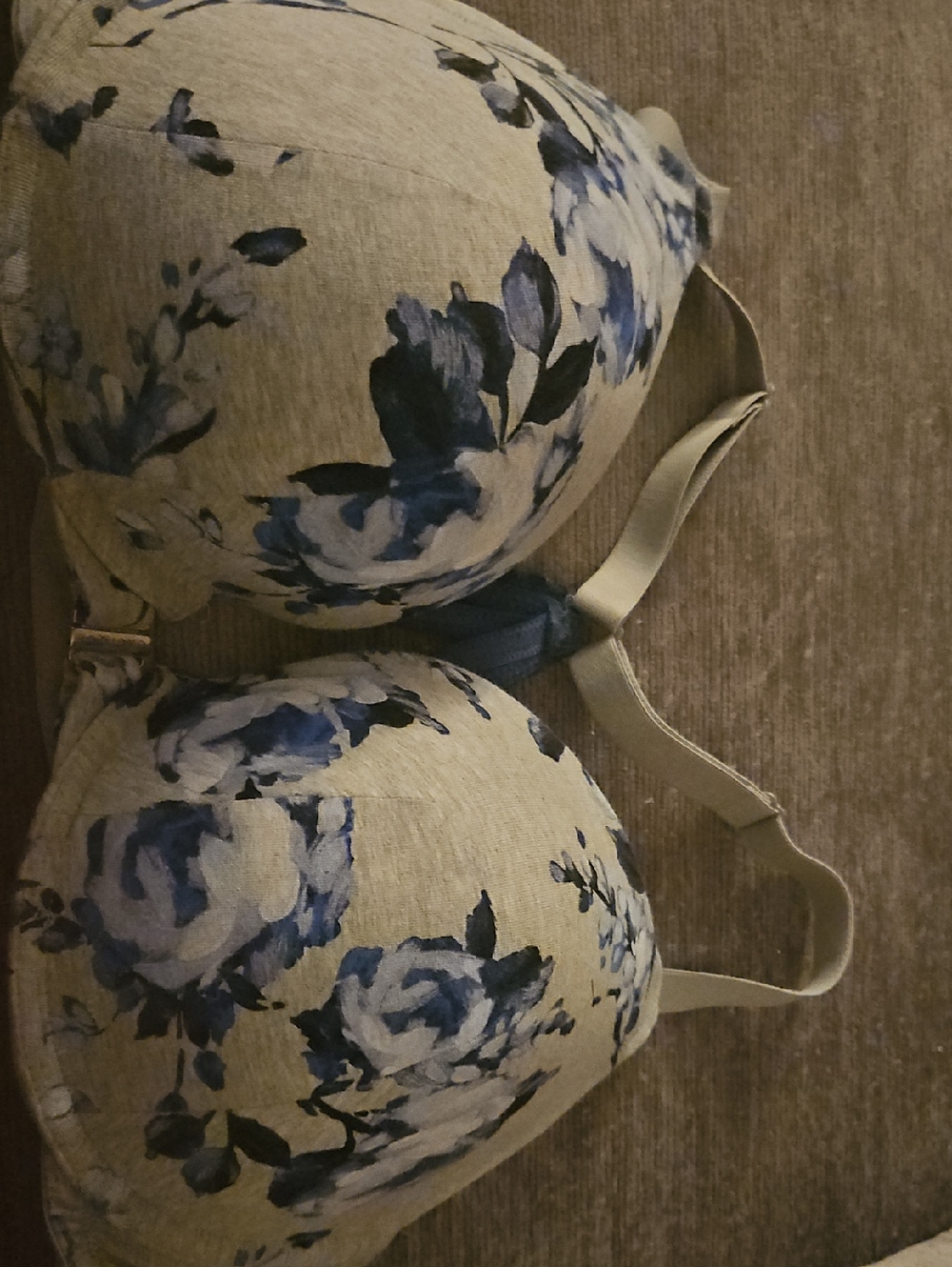 Floral Blue and Gray Padded Bra